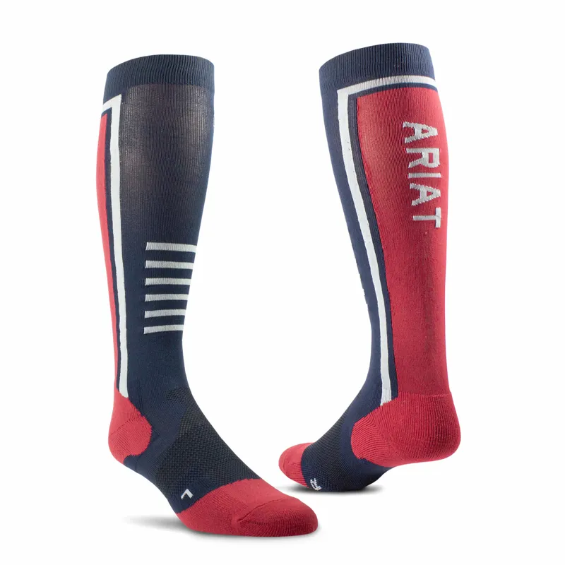 AriatTEK Slimline Performance Sock in Navy and Red